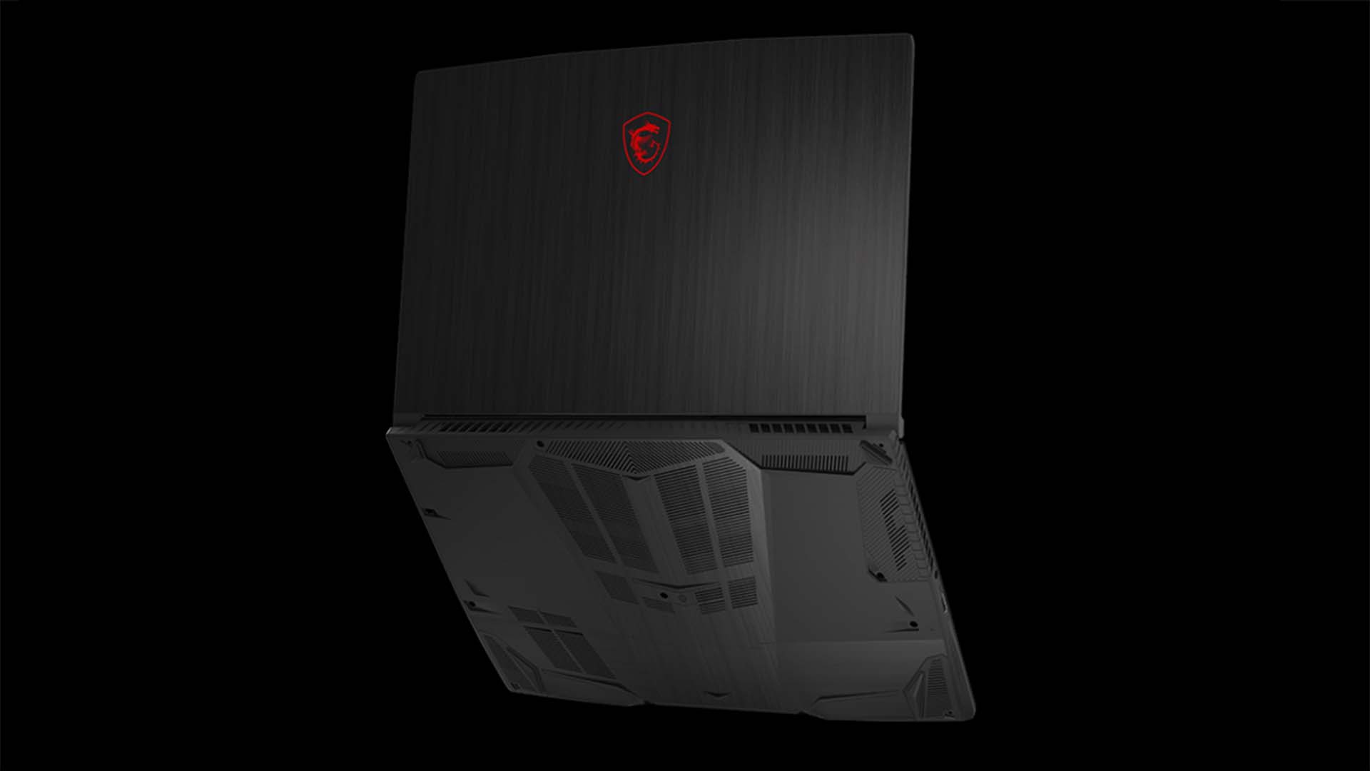 MSI GF65 gaming laptop on a black background