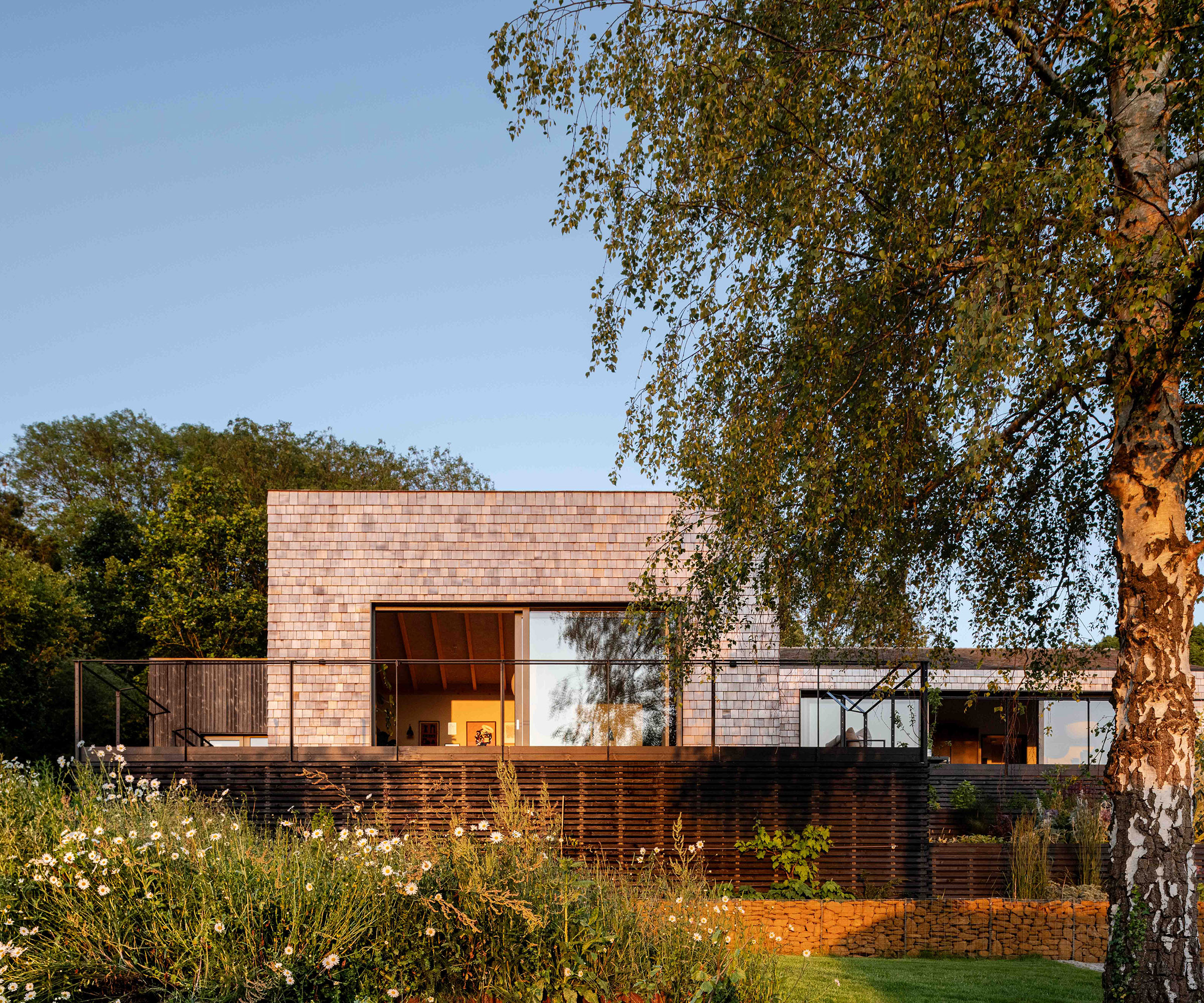 Exterior of a newly renovated home at dusk