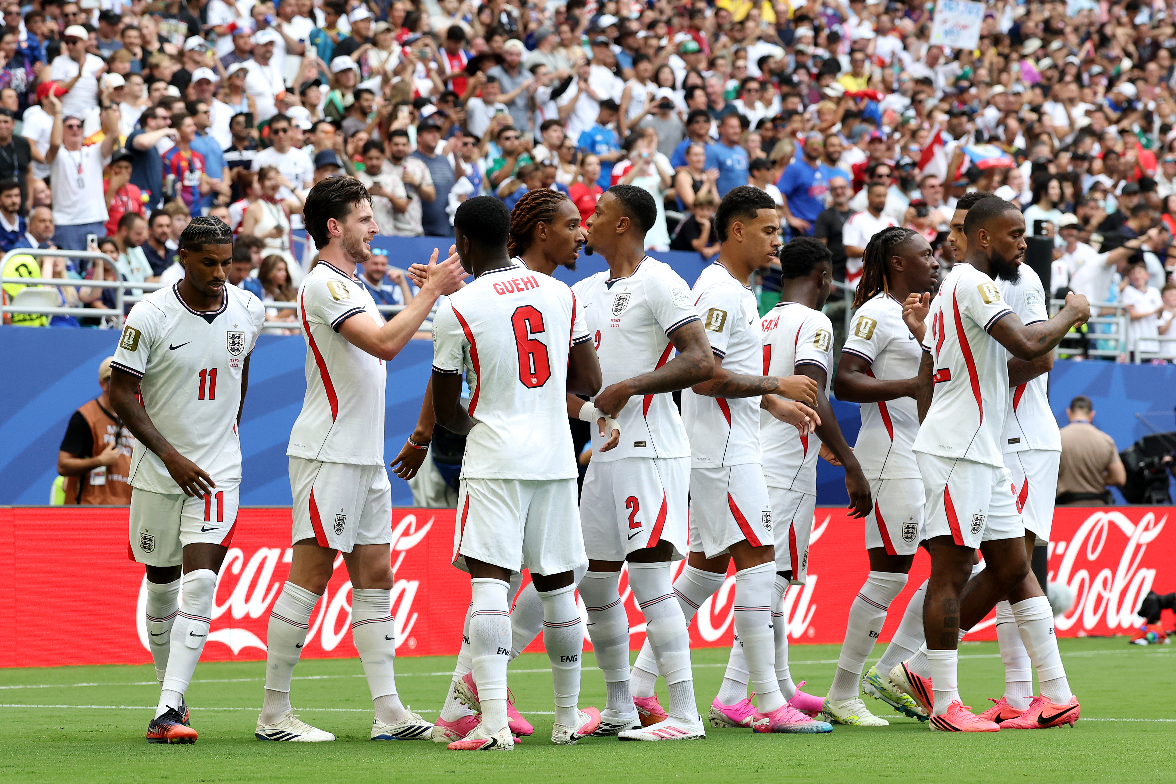 MIAMI GARDENS, FLORIDA - JULY 18: CocaCola branding is seen on an LED Board during the FIFA World Cup 2026 Bronze Final between France and England at Miami Stadium on July 18, 2026