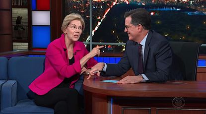 Elizabeth Warren and Stephen Colbert