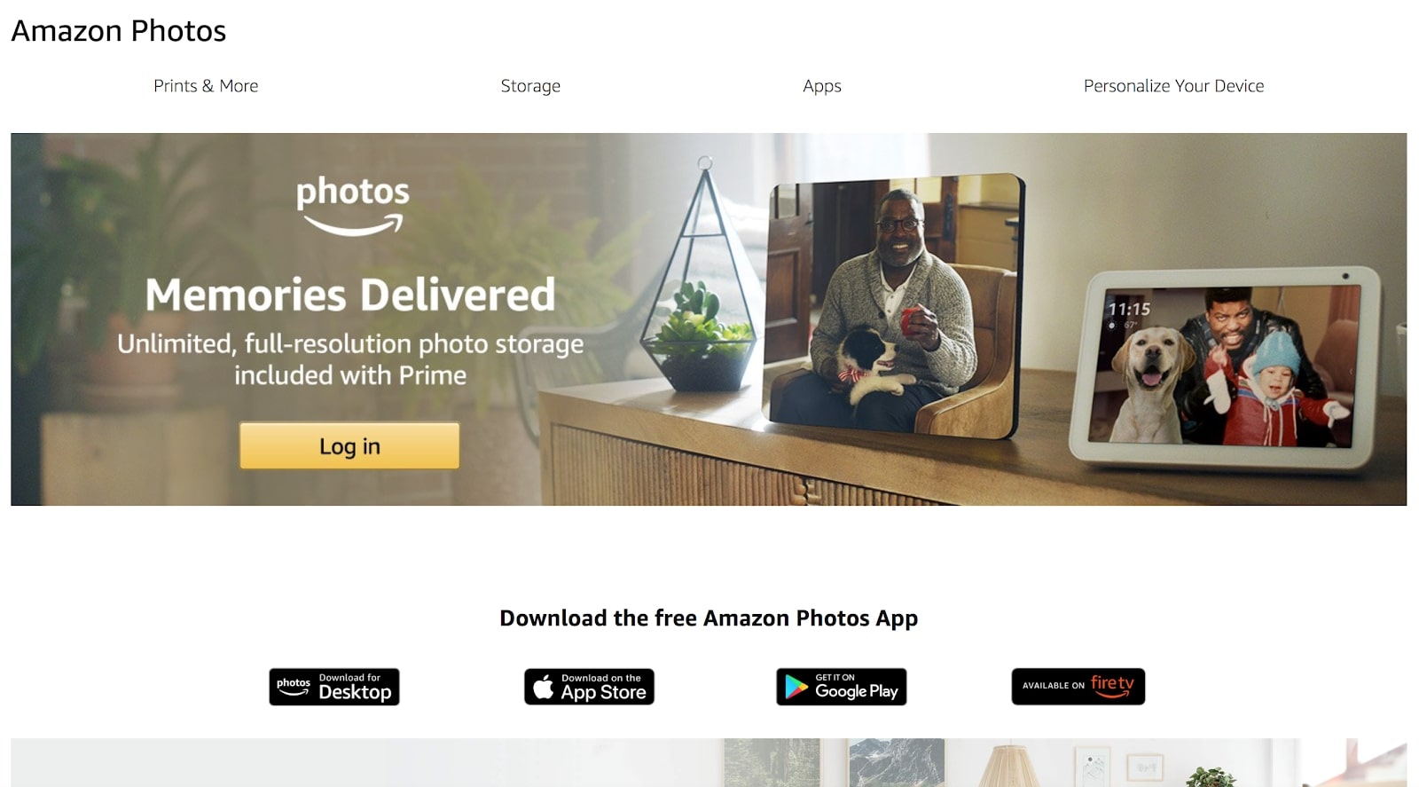 Amazon Photos' homepage