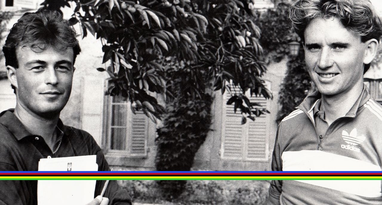 Yves Perret with Gilles Dilion before the 1989 road world championships in Chambery