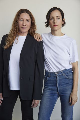 Suzanne Lerner, CEO of Michael Stars, with celebrity stylist Karla Welch wearing white tees