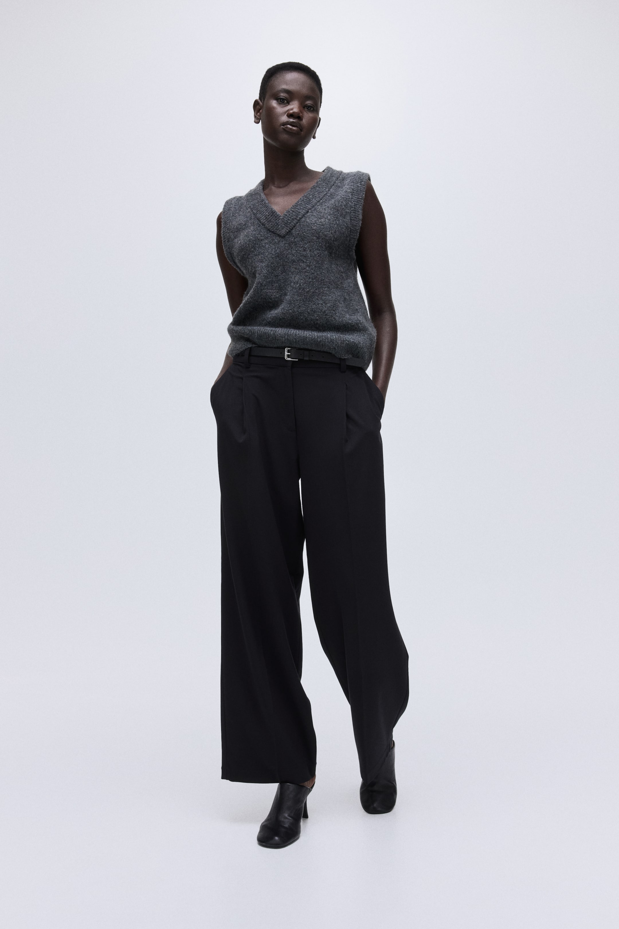 Wide Tailored Trousers - Black