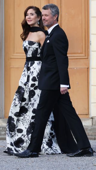 Crown Princess Mary of Denmark and Crown Prince Frederik of Denmark arrive to the Royal Swedish Opera's jubilee performance