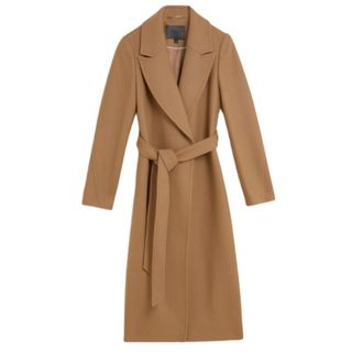 cut out of camel belted wool coat