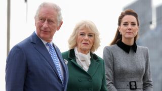 Prince Charles, Prince of Wales, Camilla, Duchess of Cornwall and Catherine, Duchess of Cambridge arrive for their visit to The Prince's Foundation training site