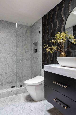 Black and marble bathroom