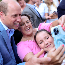 Prince William, Prince of Wales poses for selfies with members of the public as he visits Pret A Manger on September 07, 2023 in Bournemouth, England