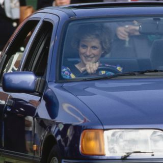 Princess Diana driving a car