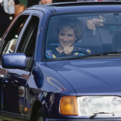 Princess Diana driving a car
