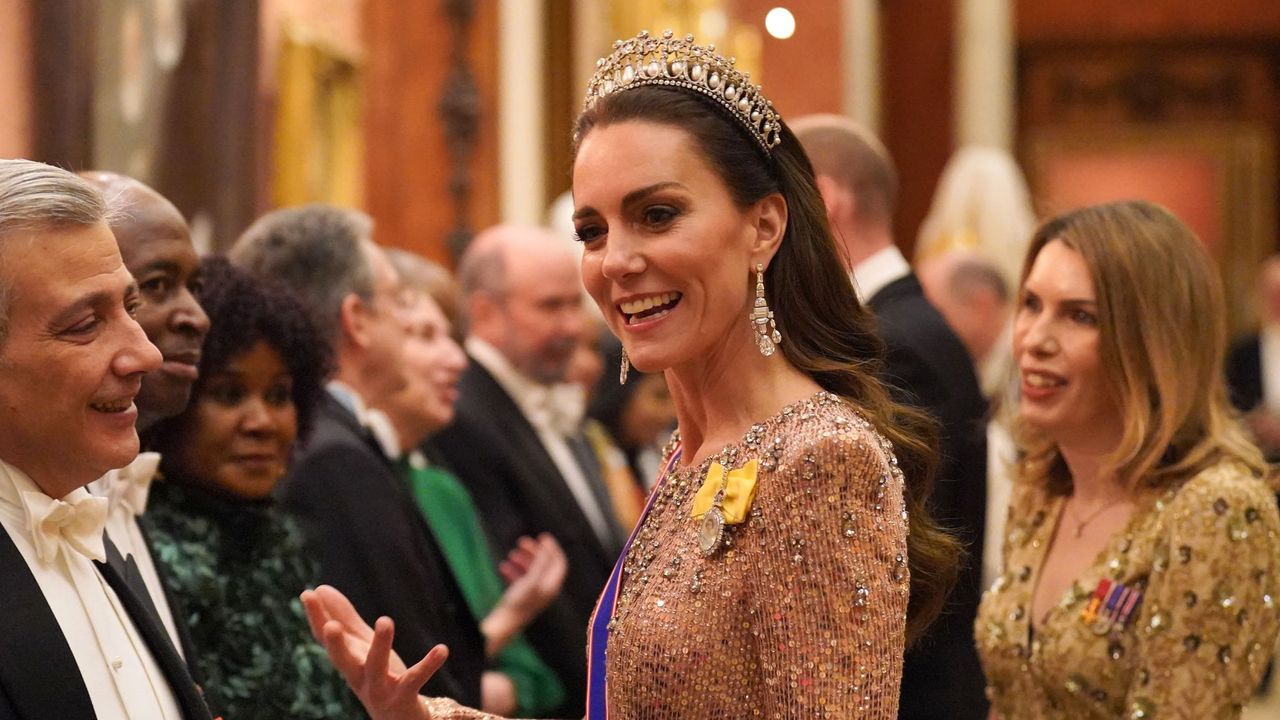 The Princess of Wales attends a reception for members of the Diplomatic Corps at Buckingham Palace