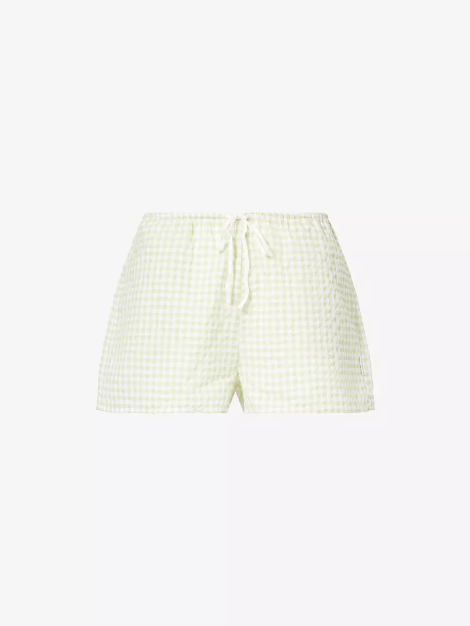 Gingham Drawstring-Waist Cotton Shorts