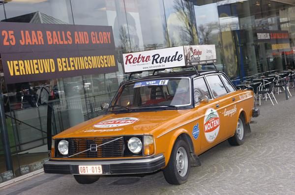 An old team car is parked in front of the Tour of Flanders museum in Oudenaarde.