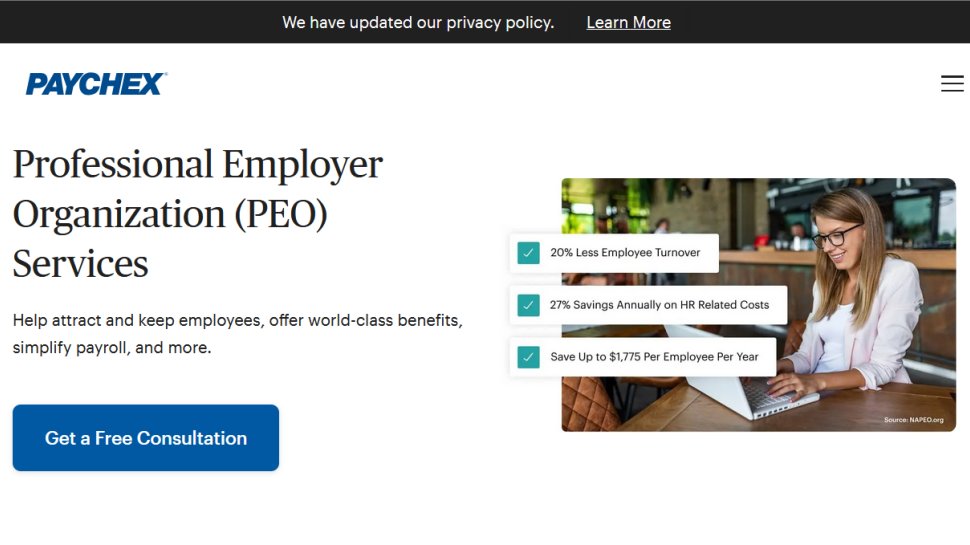 Paychex PEO website screenshot (June 2025).