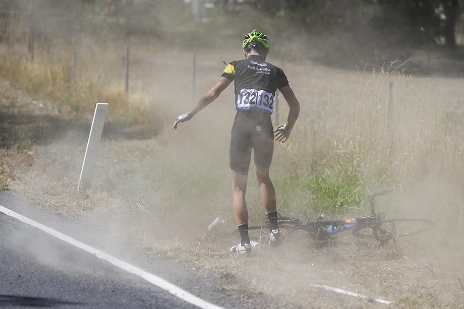 Chris Hamilton hit the dirt but came out unhurt