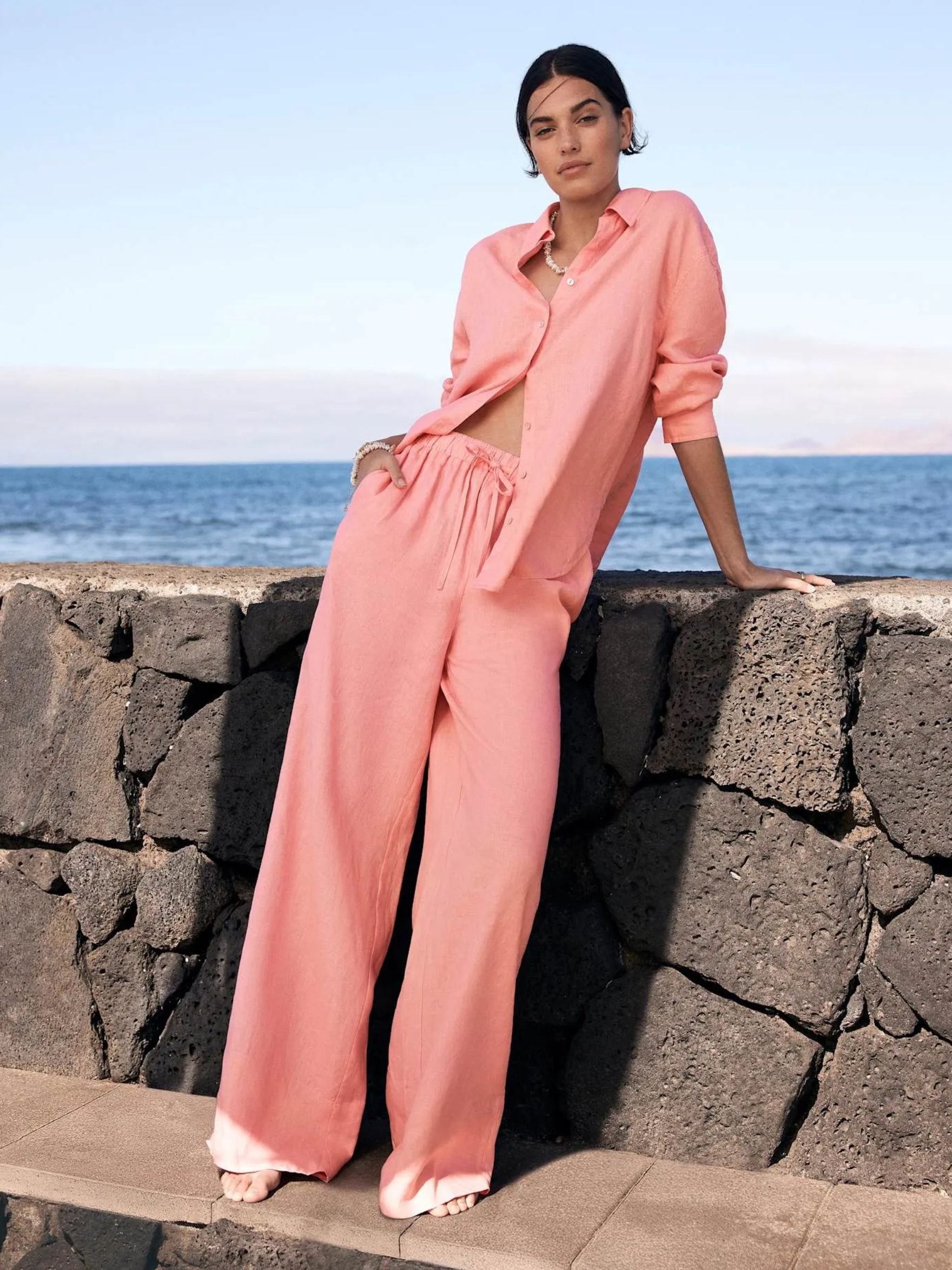 Pink Linen Long Sleeve Shirt