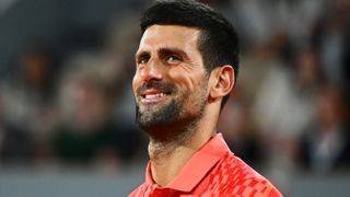 Novak Djokovic of Serbia celebrates winning match point against Marton Fucsovics of Hungary during the Men's Singles Second Round Match on Day Four of the 2023 French Open at Roland Garros