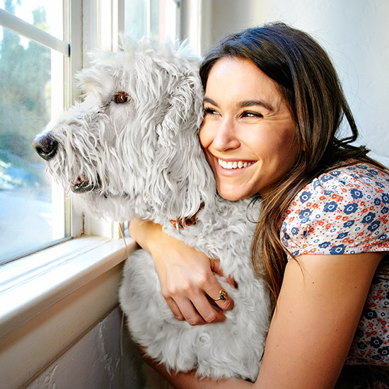 girl with dog and window