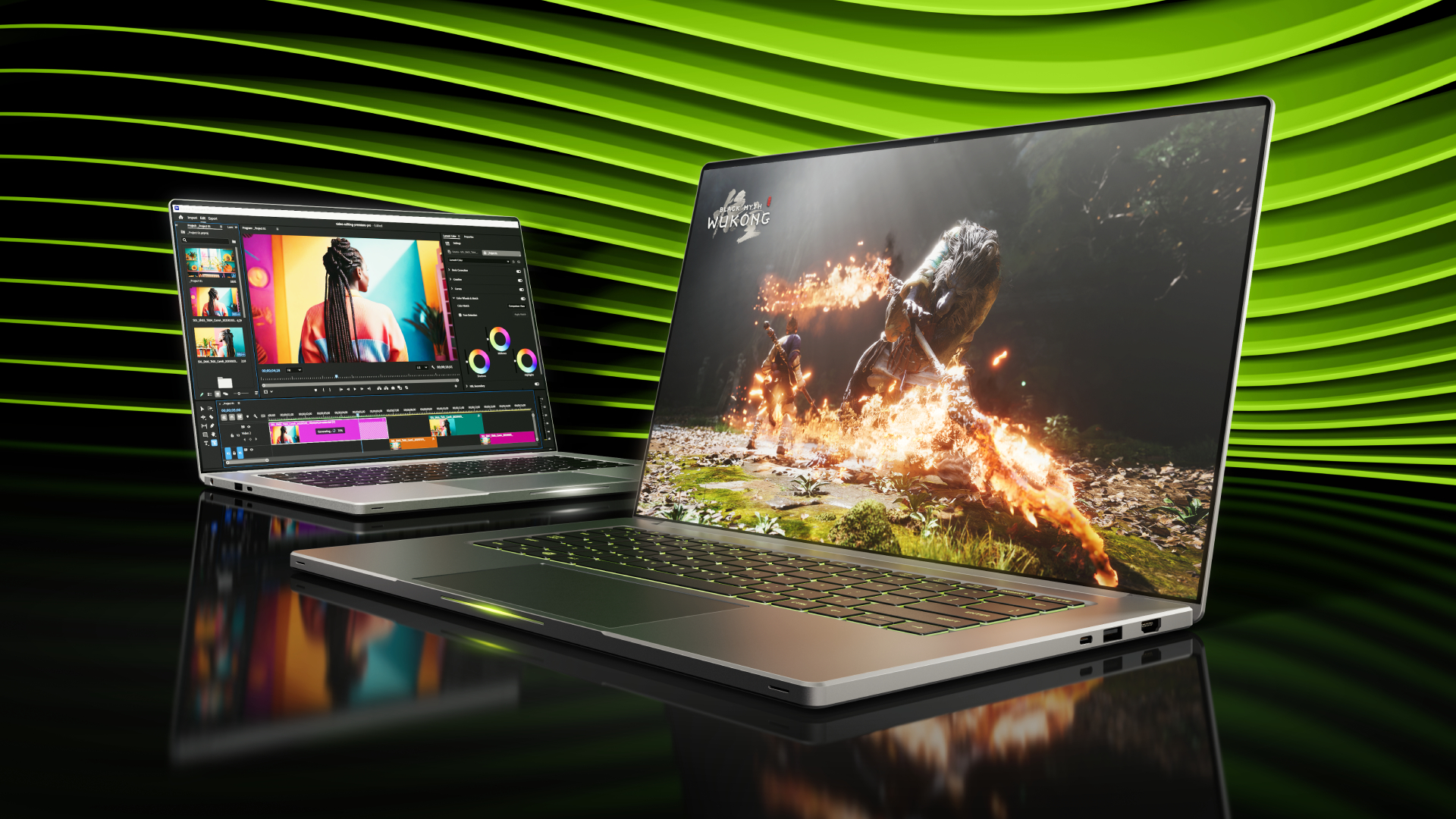 Image showing two Nvidia GeForce RTX-powered laptops, highlighting the gaming and productivity potential of the company&#039;s GPUs.