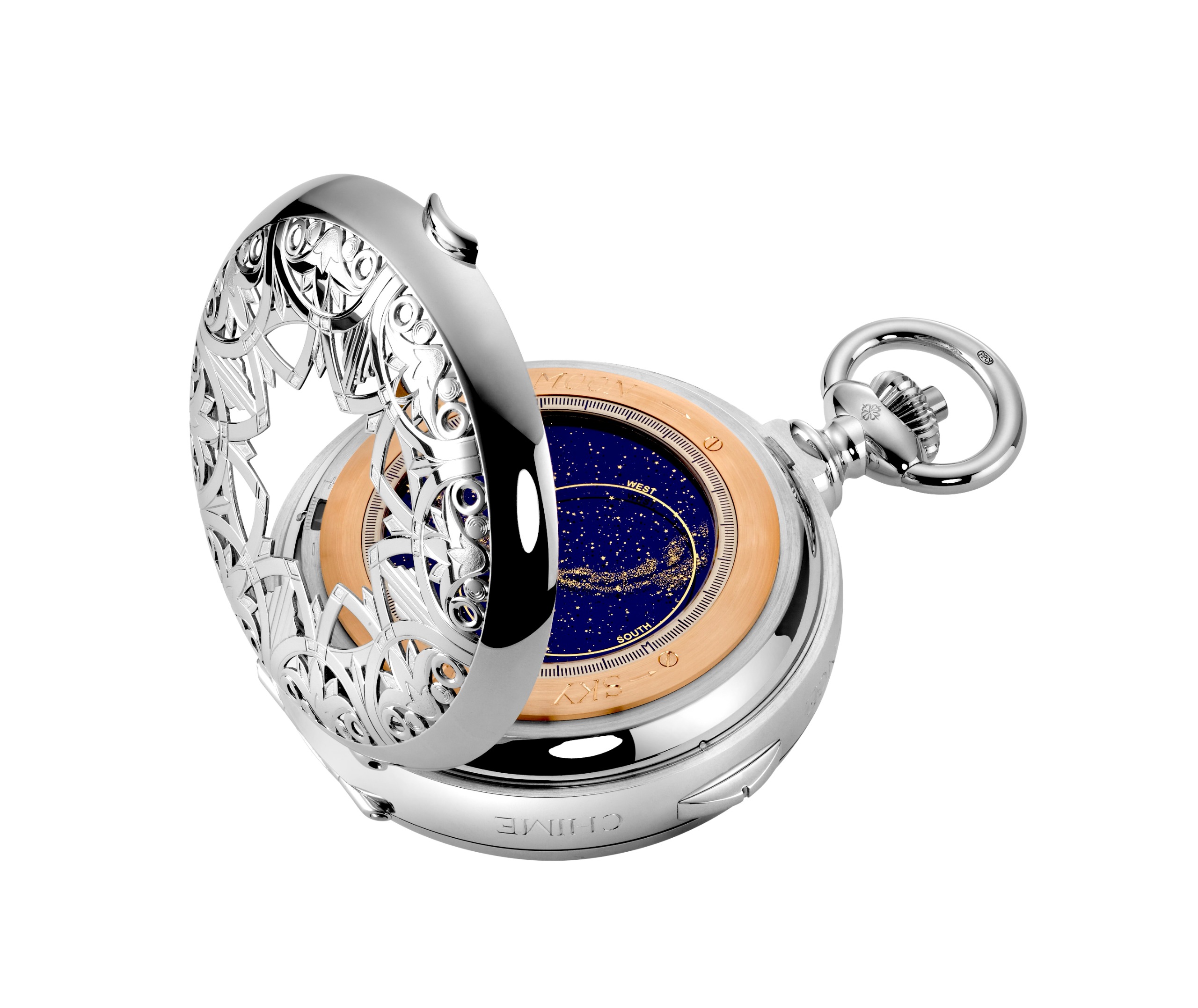 Silver pocketwatch with blue dial