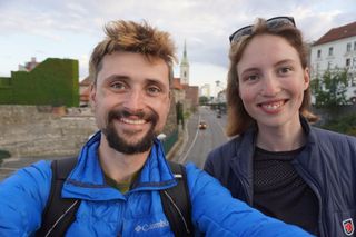 Image shows Stefan and Anna in Bratislava during their two week bikepacking trip around Central Europe.