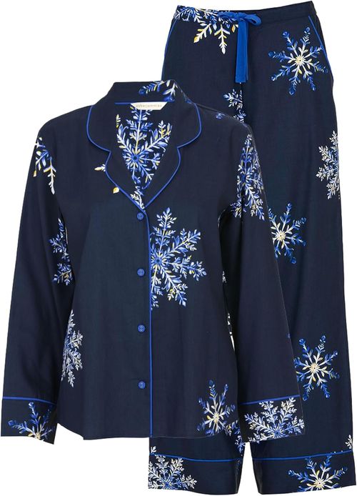 Snowflake Print Long Sleeve Wide Leg Pyjama Set