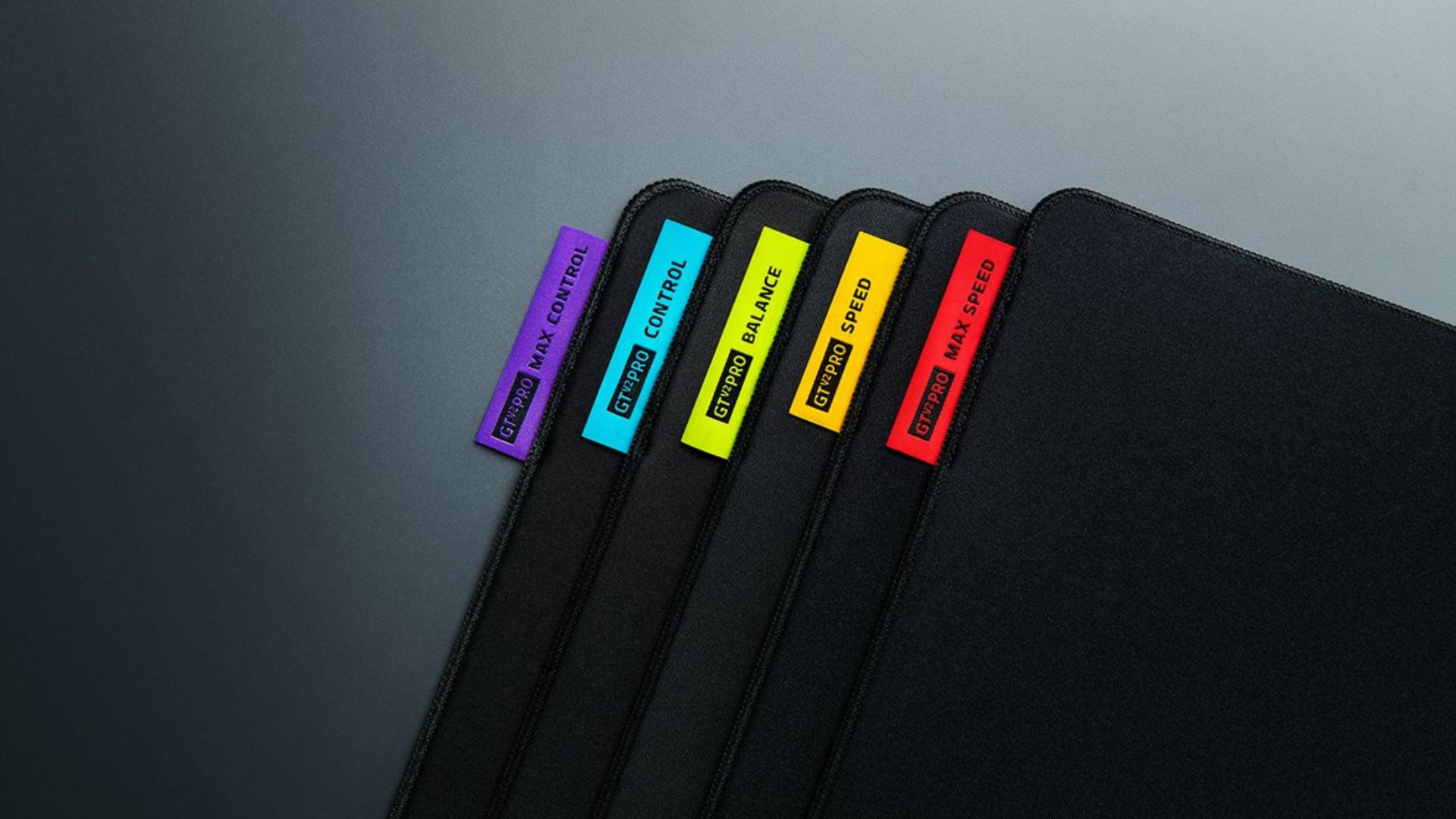 A reveal image showing the five different speed variants of the Razer Gigantus V2 Pro mouse pad