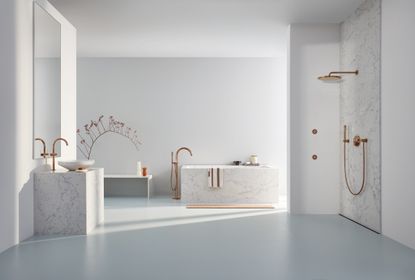 White bathroom showcasing Grohe Spa products