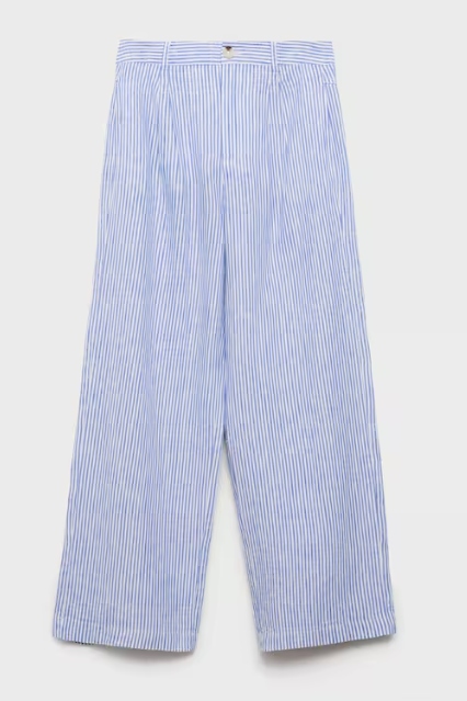 Mango, Striped Linen-Blend Pants 