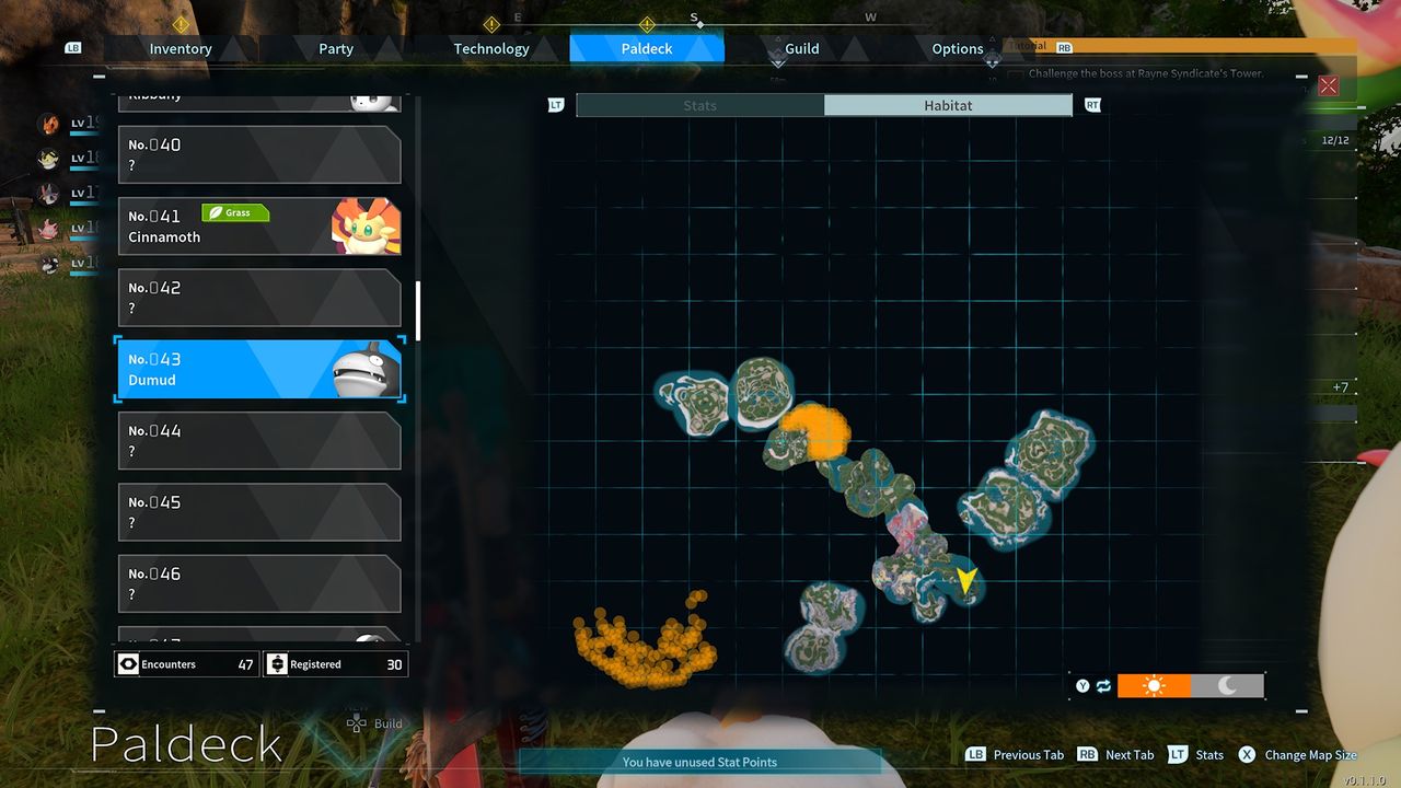 Dumud habitat shown on the Palworld map