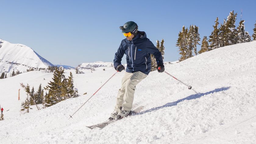 The author skiing