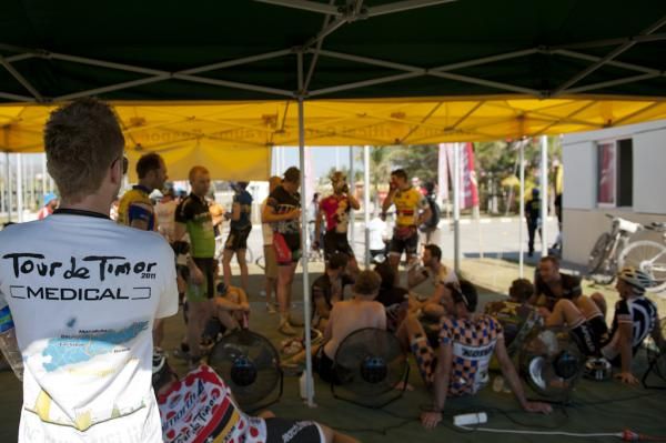 Riders chill out after the finish