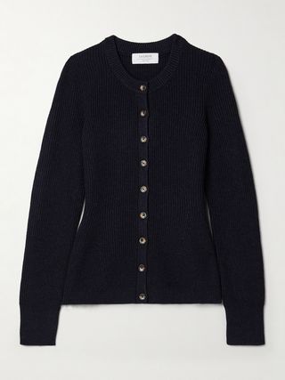 Ribbed wool, silk and cashmere-blend cardigan