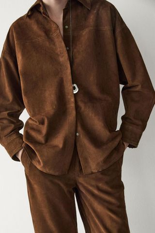 Massimi Dutti Oversize Suede Leather Shirt 