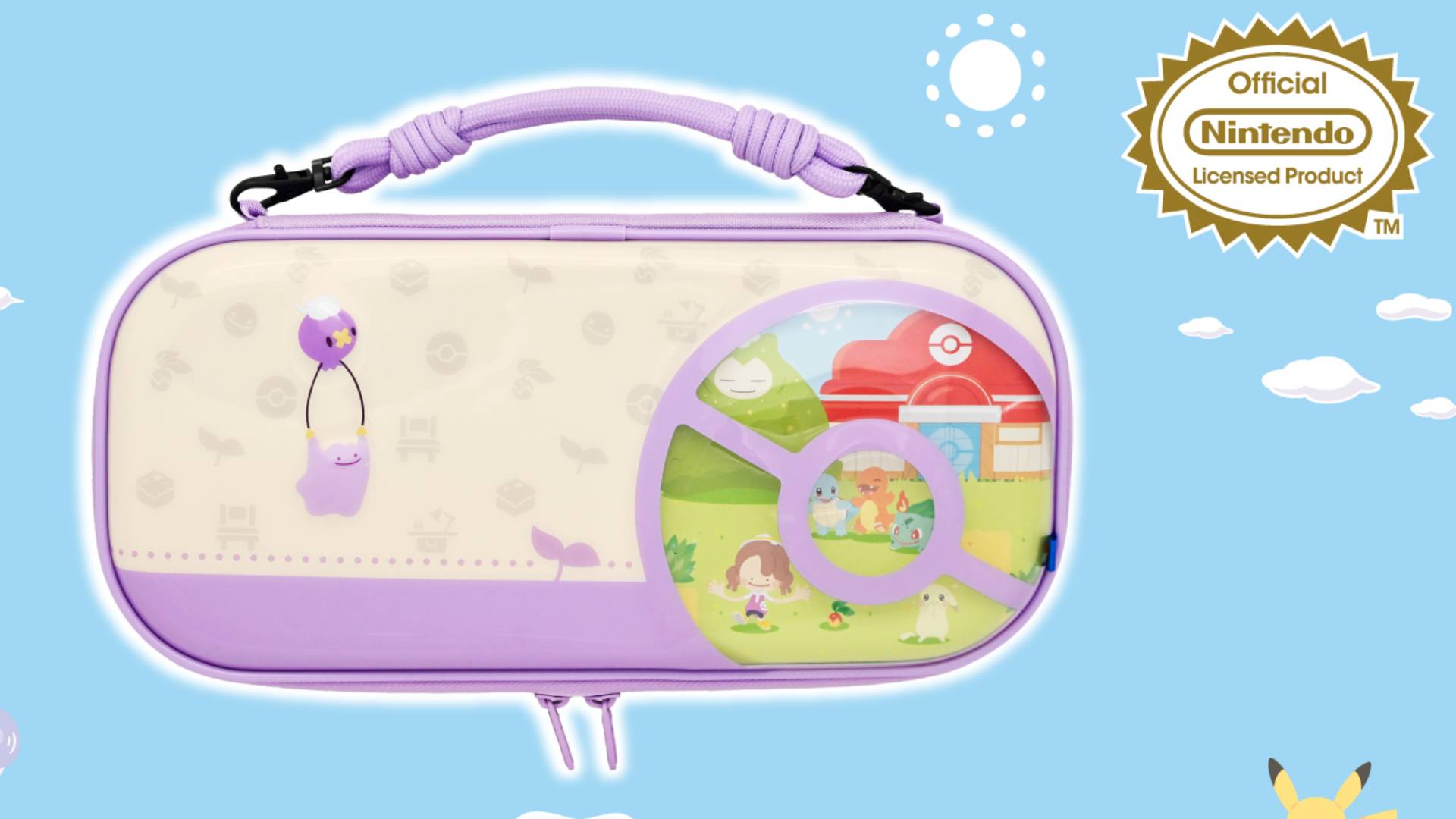 Official image of the Hori Pokemon Pokopia Puffy Hybrid Pouch for Nintendo Switch 2.