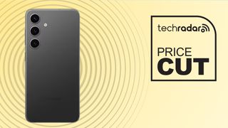 The Samsung Galaxy S24 on a yellow background