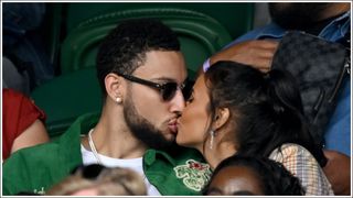 Ben Simmons and Maya Jama attend Wimbledon Championships Tennis Tournament at All England Lawn Tennis and Croquet Club on July 05, 2021 in London, England.