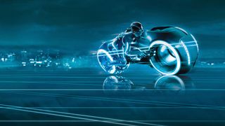 tron legacy promo shot with garret hedlund on a lightcycle