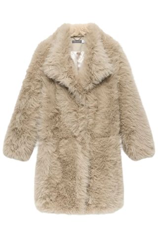 Mint Velvet Neutral Longline Faux Fur Coat