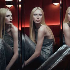 Alex Consani wearing the Zara x Ludovic de Saint Sernin collection. 