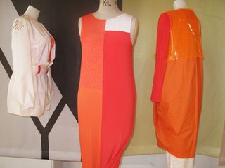 Outfits by fashion student Ozlem Yazan, in an exhibition that showcased work by the students of Istanbul Moda Academy