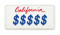 California license plate with dollar signs on it