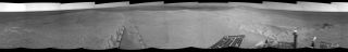 The component images for this 360-degree panorama were taken by the navigation camera on NASA's Mars Exploration Rover Opportunity after the rover drove about 97 feet (29.5 meters) during the mission's 3,642nd Martian day, or sol (April 22, 2014).