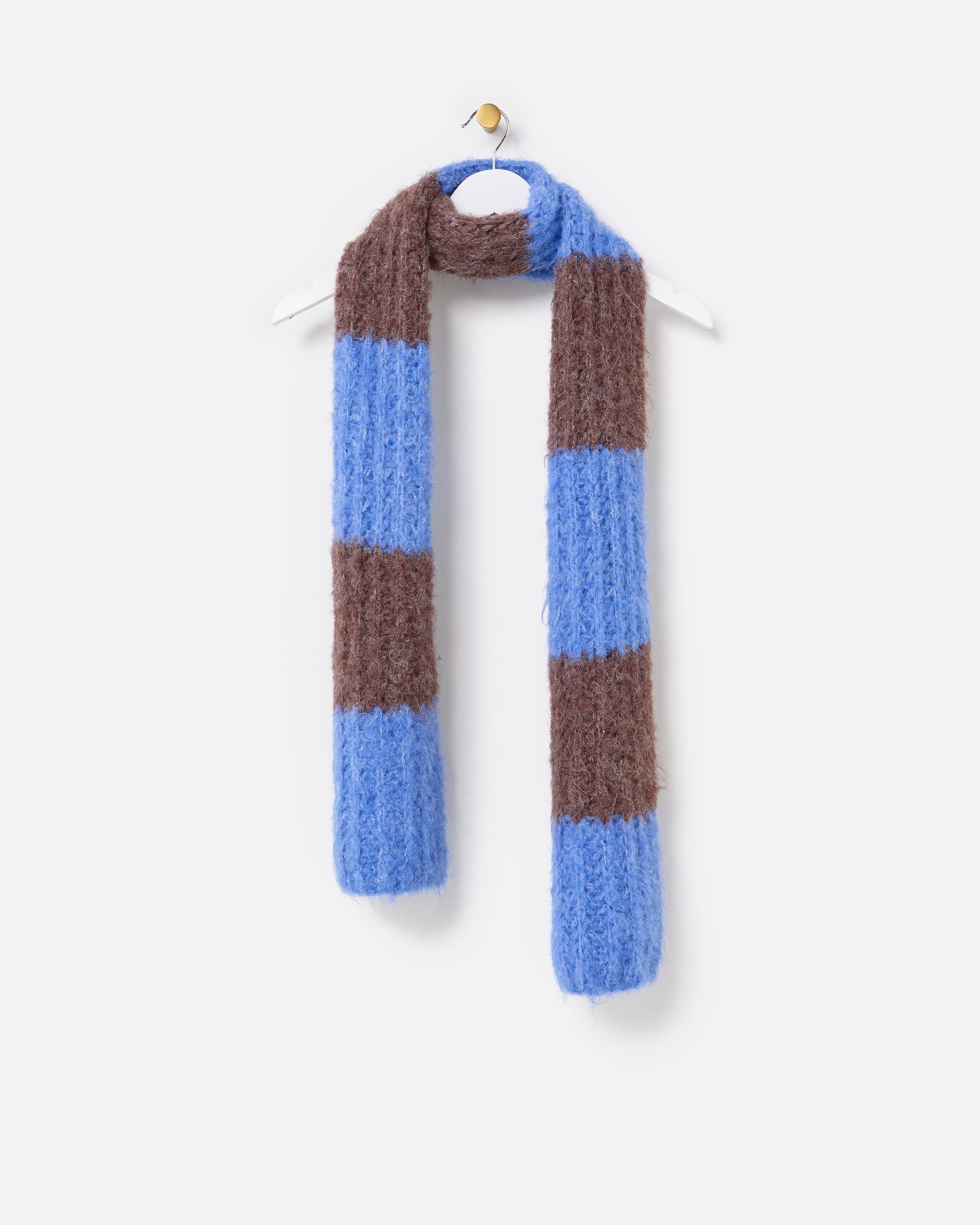 Chocolate Brown &amp;amp; Blue Striped Knitted Scarf | Oliver Bonas