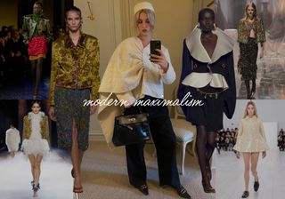 a collage of celebrity and fashion influencer images featuring 2024's maximalism trend