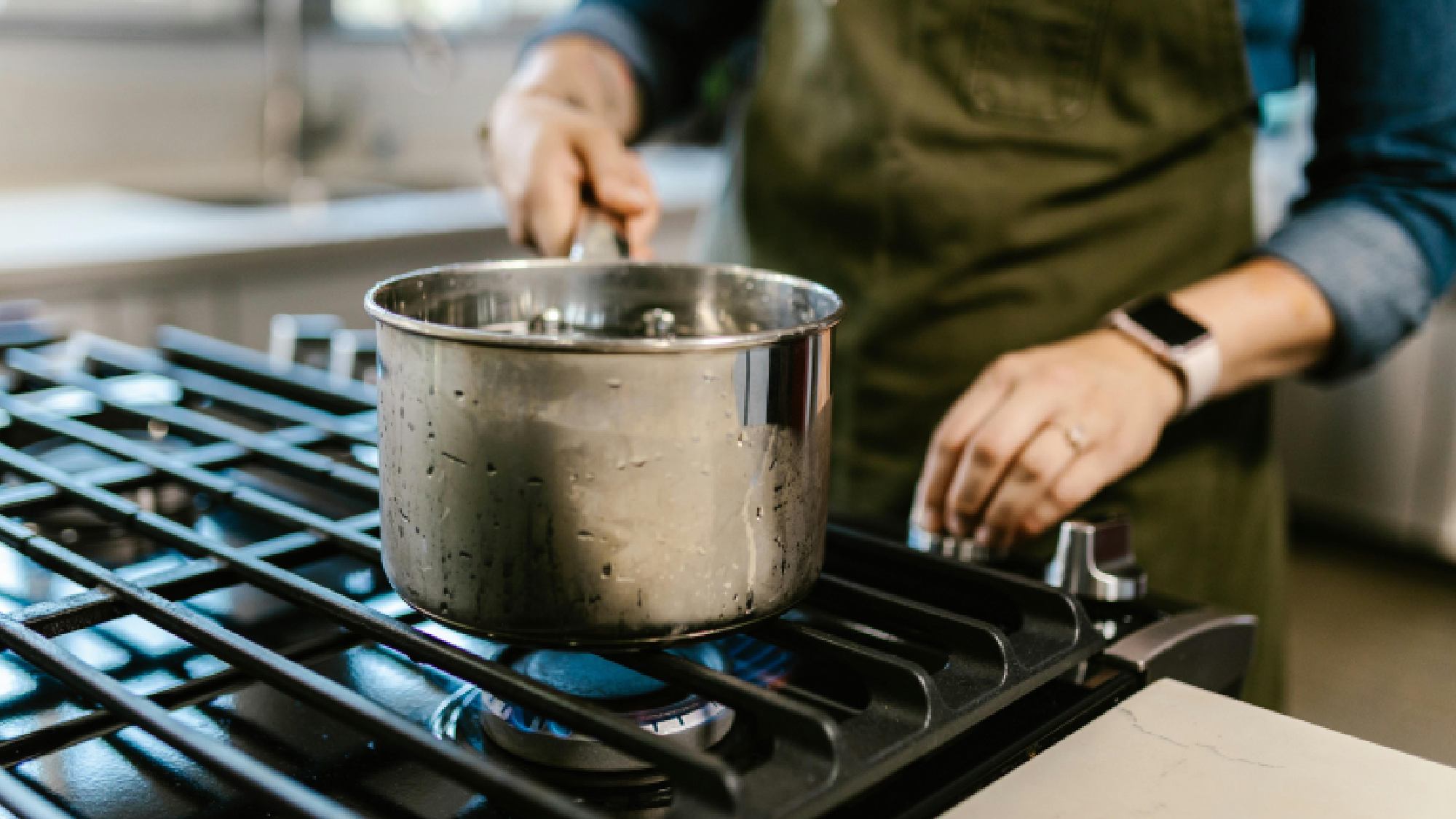 Pot of water is removed from the heat 