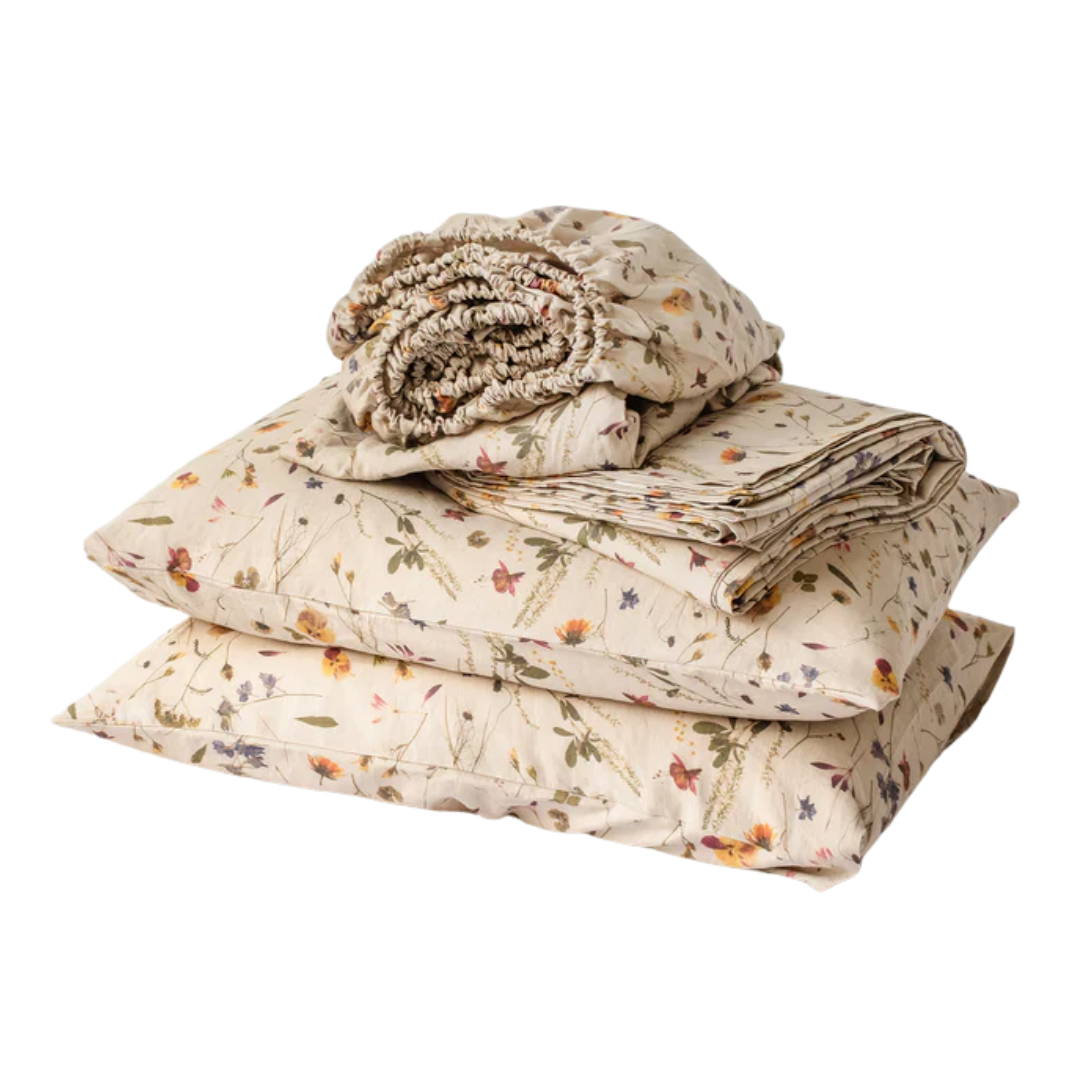Botanical Print Linen Sheet Set (4 Pcs)