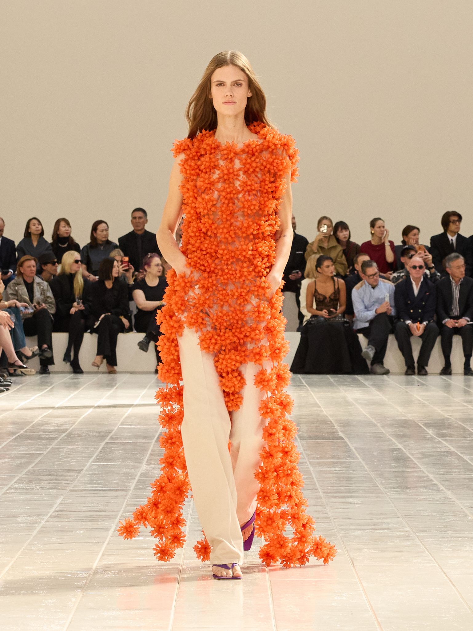 A model walking in the Balenciaga Summer 2027 show during Paris Fashion Week.