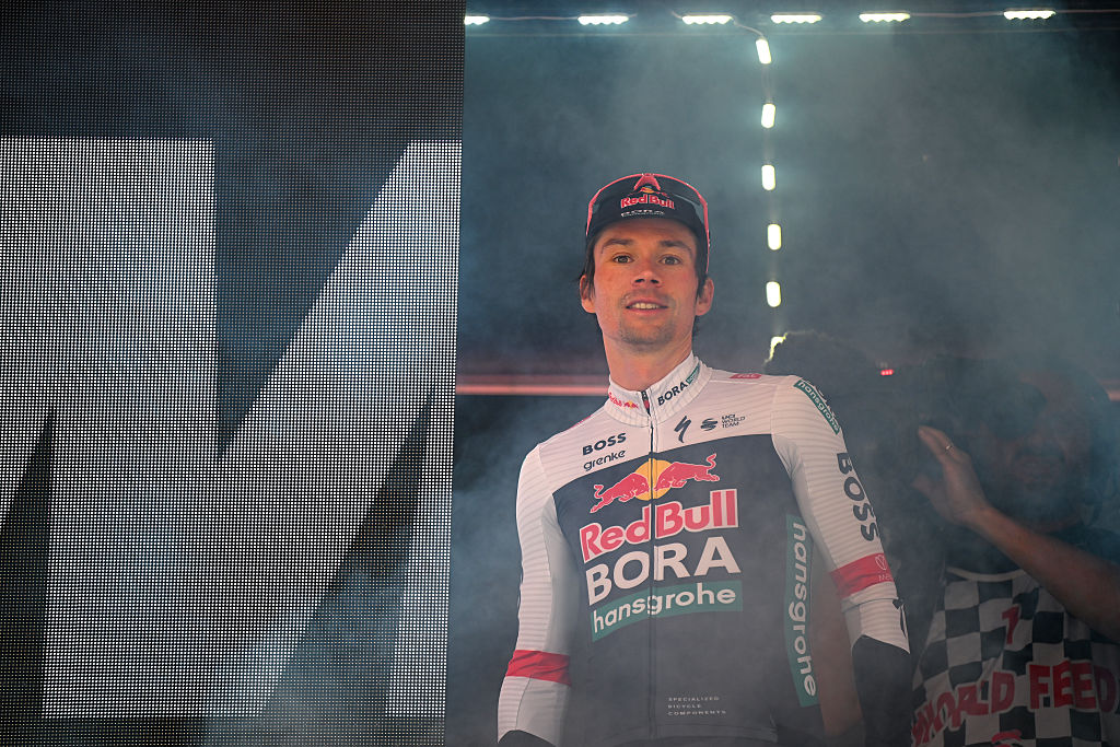 TIRANA ALBANIA MAY 10 Primoz Roglic of Slovenia and Team Red Bull BORA hansgrohe celebrates at podium as Pink Leader Jersey winner during the 108th Giro dItalia 2025 Stage 2 a 137km individual time trial stage from Tirana to Tirana UCIWT on May 10 2025 in Tirana Albania Photo by Tim de WaeleGetty Images